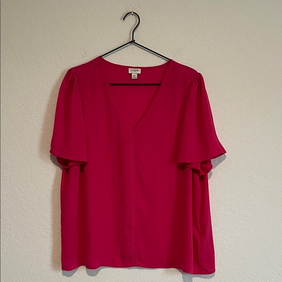 J. Crew Tops - J Crew Hot Pink Blouse Flutter Sleeves